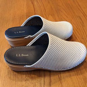 LL Bean White Perforated Leather Clogs 9M